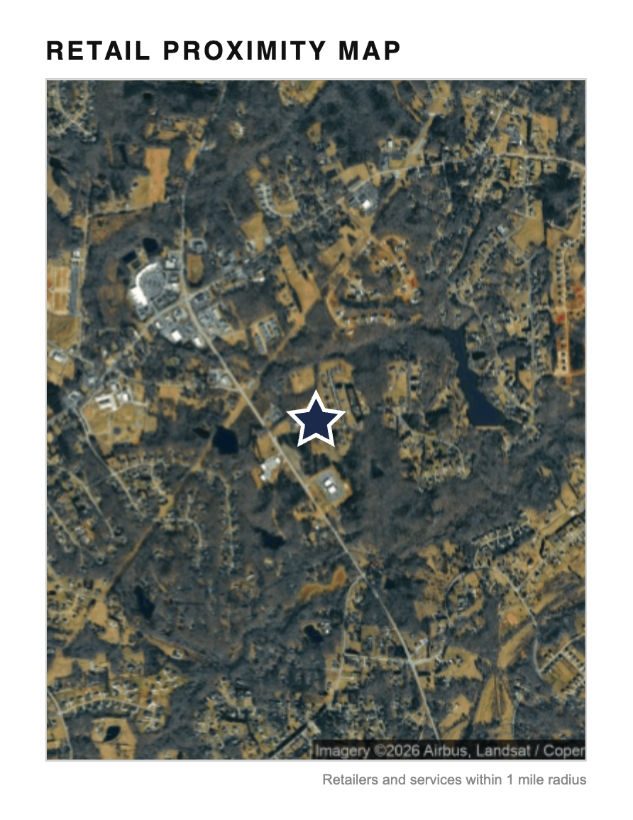 Retail proximity map — 1 mile radius